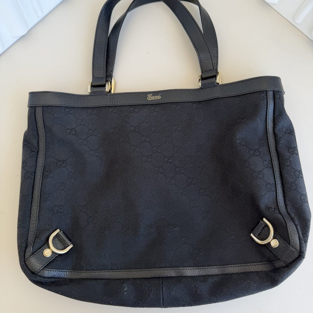 Gucci Black GG Canvas Abbey D-Ring Medium Tote Bag